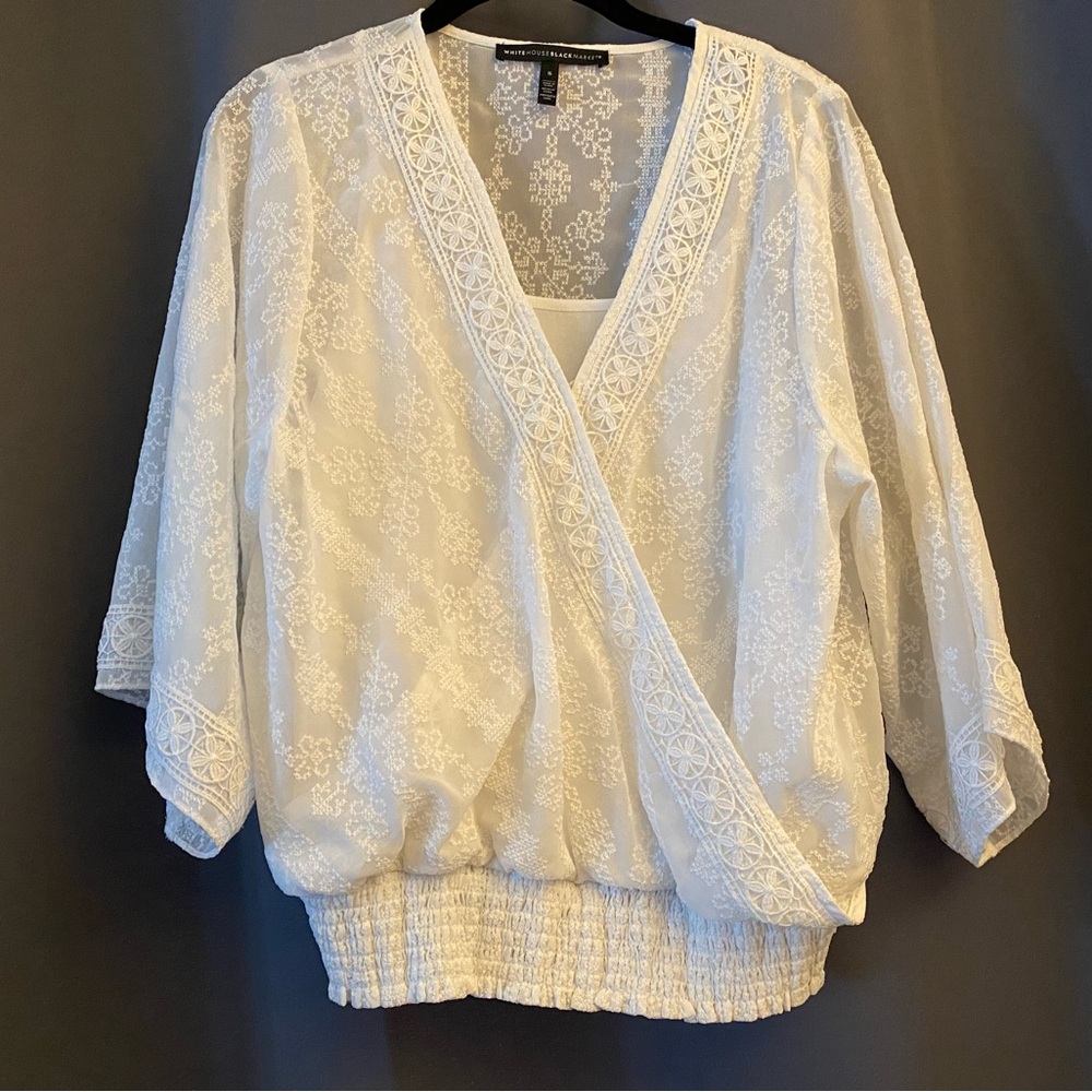 White House Black Market White Lace Blouse